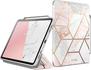i-Blason Cosmo Case for New iPad Pro 12.9 Inch (2021 2020 2018 Release), Full-Body Trifold Stand Protective Case Smart Cover with Auto Sleep/Wake & Pencil Holder (Marble)