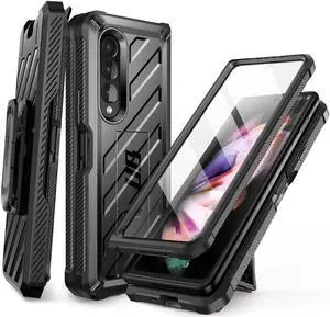 SUPCASE Unicorn Beetle Case for Galaxy Z Fold 3 5G (2021), Rugged Belt Clip Shockproof Protective Case with Built-in Screen Protector & Kickstand (Black)