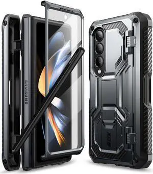 i-Blason Armorbox Case for Samsung Galaxy Z Fold 4 Case 5G (2022 Release) with Pen Holder & Kickstand, Full Body Protective Bumper Case with Built-in Screen Protector (Black)