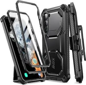 i-Blason Armorbox Series Designed for Samsung Galaxy S23Plus 5G (2023 Release), Full-Body Rugged Holster Bumper Case with Built-in Screen Protector & Kickstand (Black)
