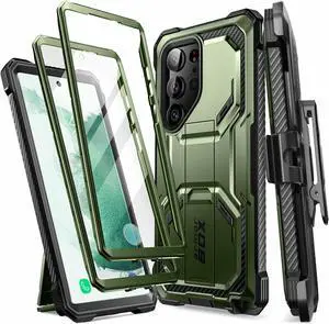 i-Blason Armorbox Series Designed for Samsung Galaxy S23Ultra 5G (2023 Release), Full-Body Rugged Holster Bumper Case with Built-in Screen Protector & Kickstand (Guldan)