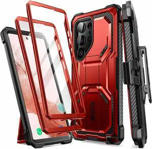 i-Blason Armorbox Series Designed for Samsung Galaxy S23Ultra 5G (2023 Release), Full-Body Rugged Holster Bumper Case with Built-in Screen Protector & Kickstand (Ruddy)