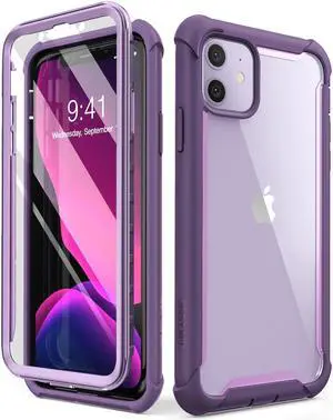 i-Blason Ares Case for iPhone 11 6.1 inch (2019 Release), Dual Layer Rugged Clear Bumper Case With Built-in Screen Protector (Purple)