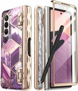 i-Blason Cosmo for Samsung Galaxy Z Fold 5 Case 7.6 Inch, Stylish Full-Body Protective Z Fold 5 Case with Built-in Screen Protector & Pen Holder Purple