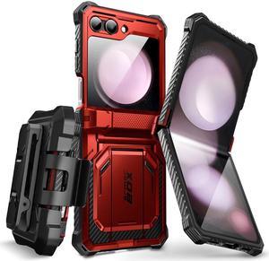 i-Blason Armorbox Series Case for Samsung Galaxy Z Flip 5 5G (2023), Full-Body Rugged Holster Case with Shock Reduction/Bumper Red