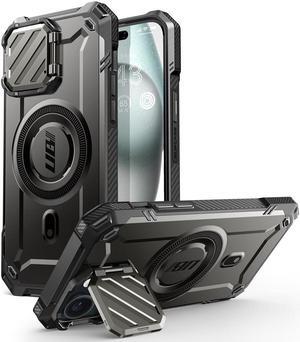 SUPCASE UB Mag XT for iPhone 15 / iPhone 14 / iPhone 13 Case 6.1" with Camera Cover, [Compatible with MagSafe] Heavy Duty Rugged Case with Built-in Kickstand (Black)
