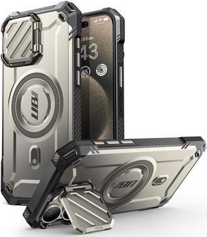SUPCASE UB Mag XT for iPhone 15 Pro Case 6.1" with Camera Cover, [Compatible with MagSafe] Heavy Duty Rugged Case with Built-in Kickstand Gray