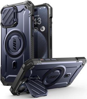 SUPCASE UB Mag XT for iPhone 15 Pro Case 6.1" with Camera Cover, [Compatible with MagSafe] Heavy Duty Rugged Case with Built-in Kickstand Blue