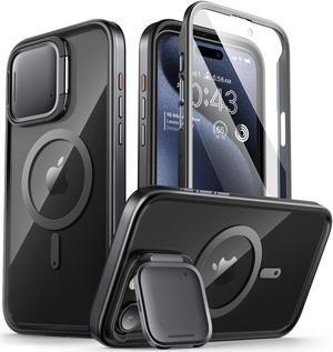 i-Blason Shield Mag for iPhone 15 Pro Max Case [6.7 inch] with Camera Cover Stand, [Compatible with MagSafe] Clear Full-Body Shockproof Rugged Bumper Protective Case with Built-in Screen Protector