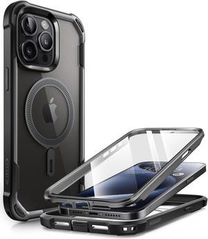 i-Blason Ares Mag for iPhone 15 Pro Case, [Compatible with MagSafe] Dual Layer Rugged Clear Bumper Case with Built-in Screen Protector (Black)
