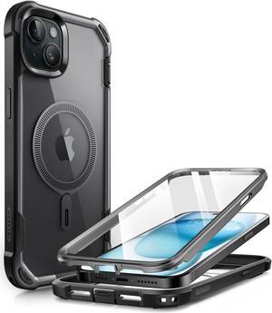 i-Blason Ares Mag for iPhone 15 Case/iPhone 14 Case/iPhone 13 Case [6.1 inch], [MagSafe Compatible] Full-Body Shockproof Rugged Clear Bumper Case with Built-in Screen Protector (Black)