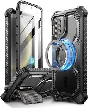 i-Blason Armorbox for Samsung Galaxy S24 Case with Camera Cover [Wireless Charging Compatible], Full-Body Rugged Bumper Case with Built-in Screen Protector [Support Fingerprint ID] (Black)