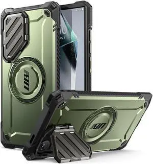 SUPCASE UBMag XT for Samsung Galaxy S24 Ultra Case with Camera Cover, [Compatible with Wireless Charge] Heavy Duty Rugged Case with Built-in Kickstand Green