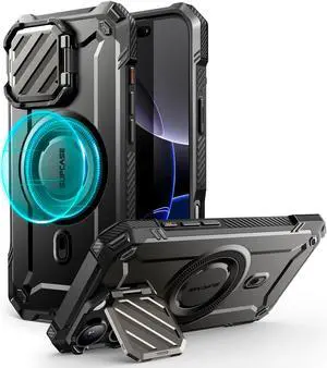 SUPCASE for iPhone 16 Pro Max Case with Camera Cover Stand (UBMag XT), [Compatible with MagSafe] [Built-in Kickstand] [Military-Grade Protection] Heavy Duty Rugged Magnetic Phone Case, Black