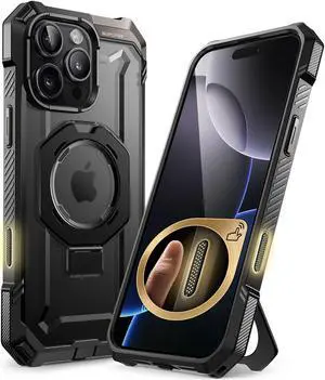 SUPCASE for iPhone 16 Pro Case with Camera Control Capture Button (Unicorn Beetle Grip), [Compatible with MagSafe] Heavy Duty Rugged Magnetic Stand Phone Case for iPhone 16 Pro 6.3'' 2024, Black