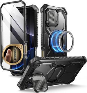 i-Blason Armorbox for iPhone 16 Pro Max Case MagSafe Cover [Camera Control Button Cover] [Camera Cover Stand] [Military Protection] Full-Body Magnetic Phone Case with Built-in Screen Protector, Black