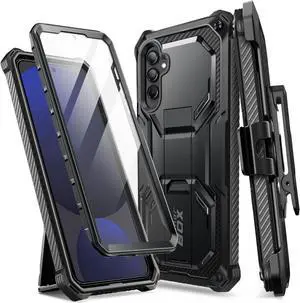 i-Blason Armorbox for Samsung Galaxy S24 FE Case with Stand & Belt-Clip [Built-in Screen Protector] [Support Fingerprint ID] [Military Protection] Full-Body Rugged Bumper Case with Kickstand (Black)