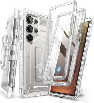 SUPCASE Unicorn Beetle Pro for Samsung Galaxy S25 Ultra Case with Stand, [2 Front Frames] [Built-in Screen Protector & Belt-Clip] Military-Grade Protection Phone Cover for S25 Ultra 6.9 Inch (Clear)