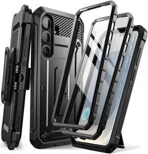 SUPCASE Unicorn Beetle Pro for Samsung Galaxy S25 Case with Stand, [2 Front Frames] [Built-in Screen Protector & Belt-Clip] Military-Grade Protection Phone Cover for Galaxy S25 6.2 Inch (Black)