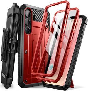 SUPCASE Unicorn Beetle Pro for Samsung Galaxy S25 Case with Stand, [2 Front Frames] [Built-in Screen Protector & Belt-Clip] Military-Grade Protection Phone Cover for Galaxy S25 6.2 Inch (Red)