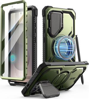 i-Blason Armorbox for Samsung Galaxy S25 Ultra Case with Camera Cover Stand [Military Protection] Full-Body Heavy Duty Magnetic Phone Case MagSafe Cover with Screen Protector for S25 Ultra 6.9", Green