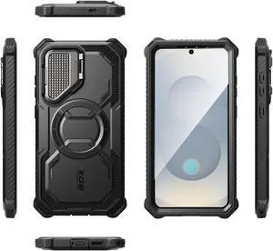 i-Blason for Samsung Galaxy S25 Plus Case with Camera Cover Stand [Strong N52 Magnets] [Built-in Screen Protector] Full-Body Military-Grade Protection Rugged Magnetic Phone Cover for S25 Plus, Black
