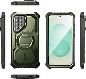 i-Blason for Samsung Galaxy S25 Plus Case with Camera Cover Stand [Strong N52 Magnets] [Built-in Screen Protector] Full-Body Military-Grade Protection Rugged Magnetic Phone Cover for S25 Plus, Green
