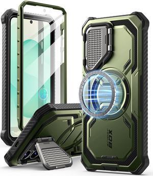 i-Blason for Samsung Galaxy S25 Case with Camera Cover Stand [Strong N52 Magnets] [Built-in Screen Protector] Full-Body Military-Grade Protection Rugged Magnetic Phone Case Cover for S25 6.2'', Green