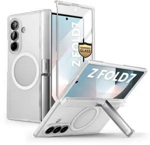 i-Blason for Samsung Galaxy Z Fold 7 Case [Compatible with MagSafe] [Tempered Glass Screen Protector] [Hinge Protection & Kickstand] Full-Body Protective Magnetic Phone Case for Z Fold 7 (Clear)