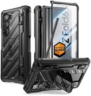 SUPCASE UB Pro for Samsung Galaxy Z Fold 6 Case with S Pen Holder [Built-in Screen Protector & Kickstand] [Military-Grade Protection] Heavy Duty Rugged Phone Case 360° Full Shockproof Cover, Black