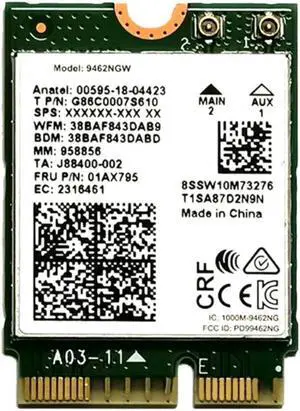 Wireless-AC Dual Band Wifi Card Adapter for In-tel 9462NGW CNVI NGFF M.2 Key E with Bluetooth 5.0 Antennas for Win10 Systems