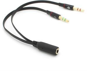 3.5 mm Black Headphone Earphone Audio Cable Micphone Y Splitter Adapter 1 Female to 2 male Connected Cord to Laptop PC