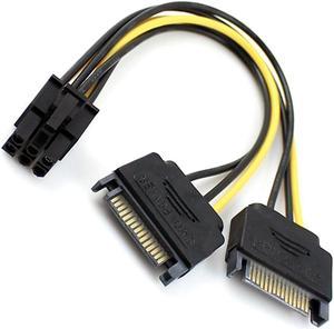 Dual two SATA 15 Pin Male M to PCI-e Express Card 6 Pin Female Graphics Video Card Power Cable 15cm