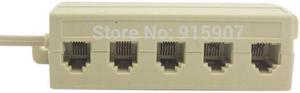 Beige Color 5 Way Outlet 6P4C RJ11 RJ12 Telephone Phone Modular Jack Line Splitter Adapter 1-in-5-out