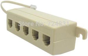 5 Way Outlet 6P4C RJ11 RJ12 Telephone Phone Modular Jack Line Splitter Adapter Beige 1-in-5-out