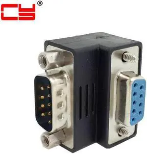 D-Sub RS232 Female 9Pin Thumbscrew Type Up Right Angled 90 Degree to 9Pin Male Screw Nuts Type Extension Adapter Converter