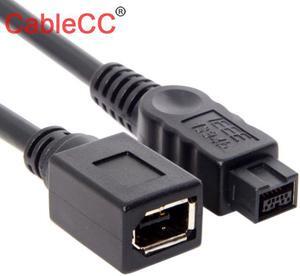 Cablecc  Black Color IEEE 1394 6PIN Female to 1394b 9PIN male Firewire 400 TO 800 Cable 10cm