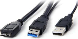 Two USB 3.0 A Male with USB Power to Micro USB 3.0 Y Cable for Mobile Hard Disk U3-029-0.5M