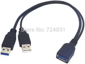 USB 3.0 Female to Dual USB Male Extra Power Data Y Extension Cable High Quality for 2.5" Mobile Hard Disk