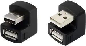1 Set Up & Down Angled USB 2.0 Adapter A Male to Female Extension 180 Degree Black