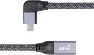 Left Right Angled USB-C USB 3.1 Type C Male to Female Extension Data Cable with Sleeve for Laptop