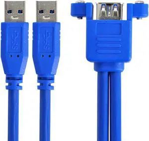 Combo Dual USB 3.0 Male to Stackable Female Extension Cable with Screw Panel Mount Holes 50cm