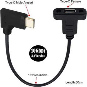 USB 3.1 USB-C Type C Female to USB-C Male 90 Degree Angled Extension Data Cable 30cm