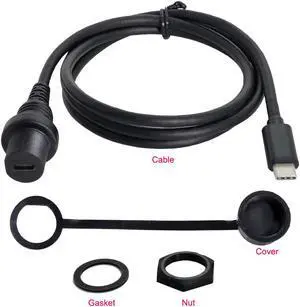 Dustproof Waterproof USB-C Type-C USB 3.1 Extension Flush Car Mount Extension Cable for Dashboard Panel