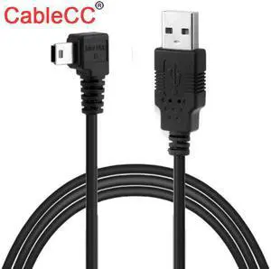 Mini USB B Type 5pin Male Left Angled 90 Degree to USB 2.0 Male Data Cable 5 Meters with EMI Ferrite Core 5.0m