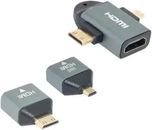 Micro Mini HDMI-compatible Male to HDTV 1.4 Female 2-in-1 Combo Adapter 4K@60hz 3pcs/set