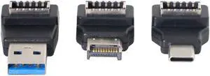 USB3.1 Type-E Front Panel Header Female to Type-A & Type-C USB-C Male Motherboard Extension Data Angled Adapter 3pcs/1 Set