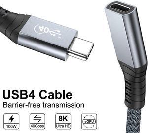 Type-C USB-C USB4 Extension Cable Male to Female 40Gbps with 100W Charging and 8K@60Hz Compatible with Thunderbolt3/4