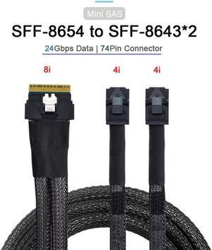 PCI-Express SFF-8654 8i 74Pin PCI-E Ultraport Slimline SAS Slim 4.0 to Dual SFF-8643 4i Mini SAS HD Cable