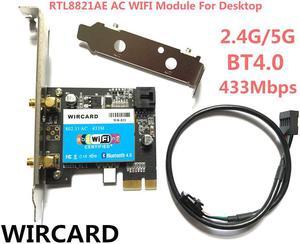 Dual Band  Wireless  PCI-EX1 Wlan WiFi  Card 433Mbps 802.11a/b/g/n/ac 2.4/5G BT 4.0 For Realtek RTL8821AE For Desktop